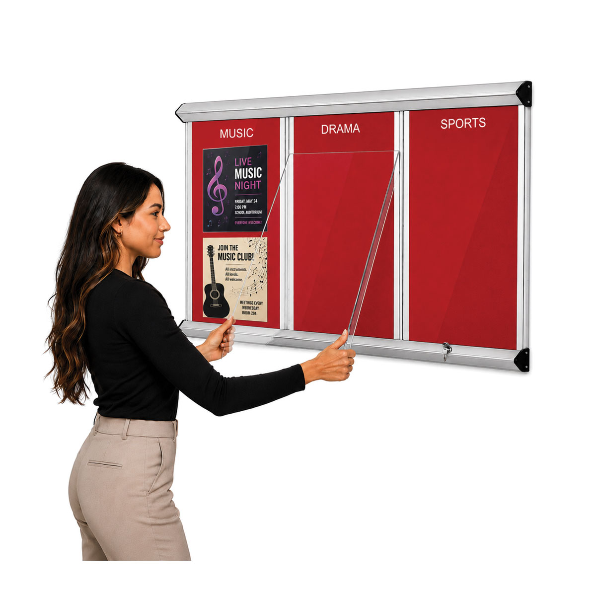Firewall® Multi-Bank Covered Noticeboard With Aluminium Frame and Red Infill