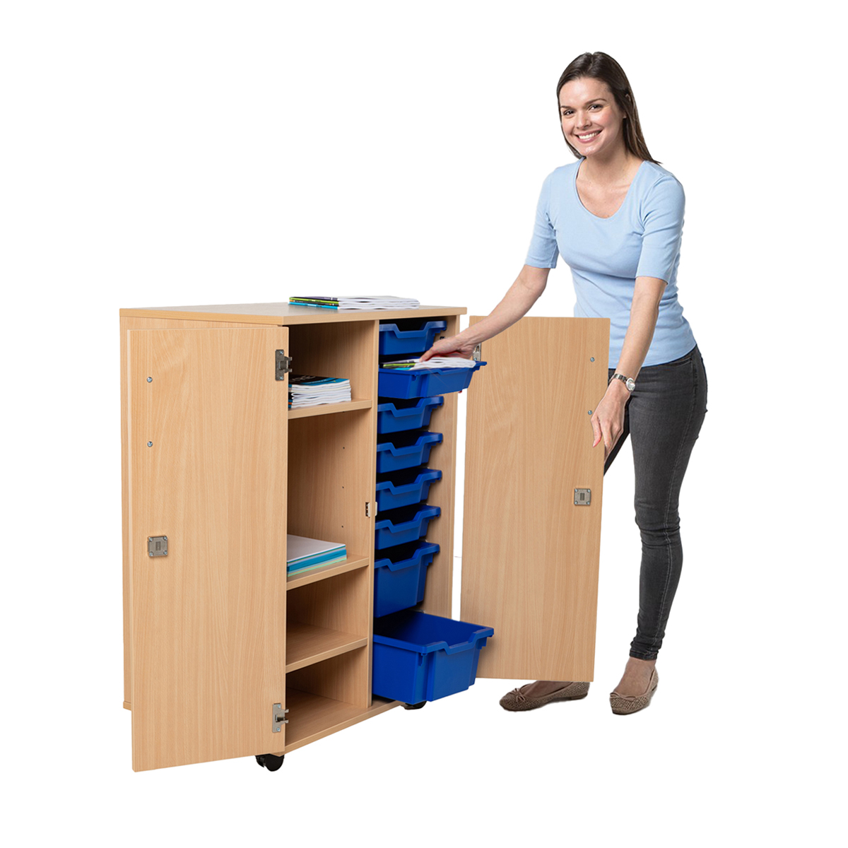 Early Years Small Mixed School Tray Storage Cabinet