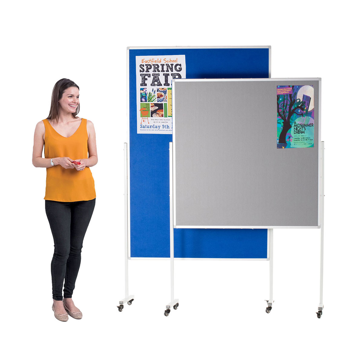 Mobile Height-adjustable Felt Noticeboards with 3 Height Adjustments Mobile Height-adjustable Felt Noticeboards with 3 Height Adjustments