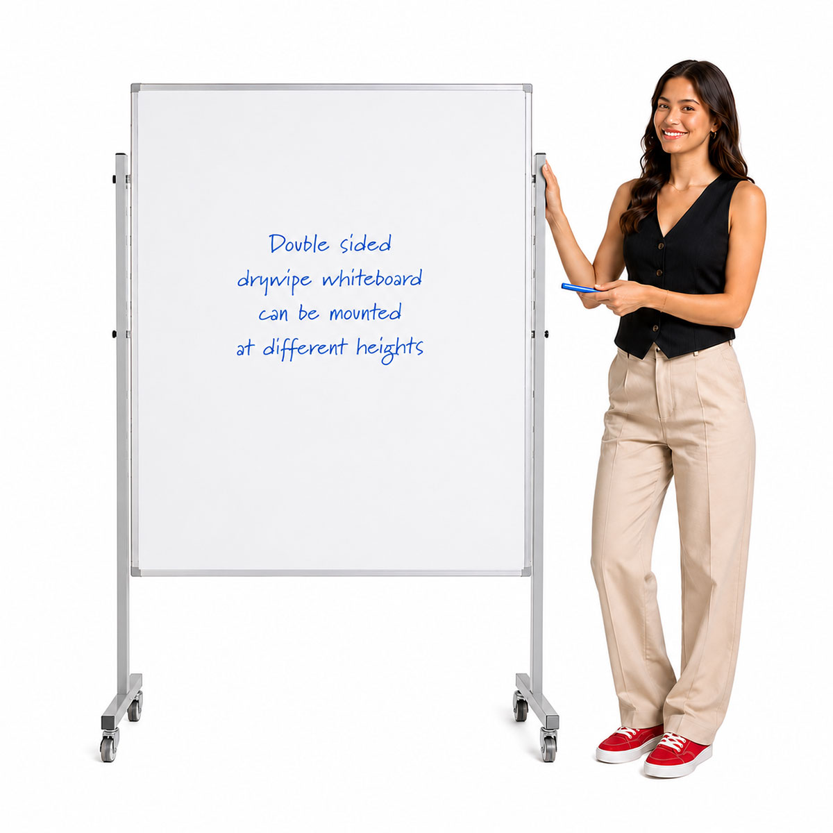 Height-Adjustable Mobile Non-Magnetic Whiteboard White Frame