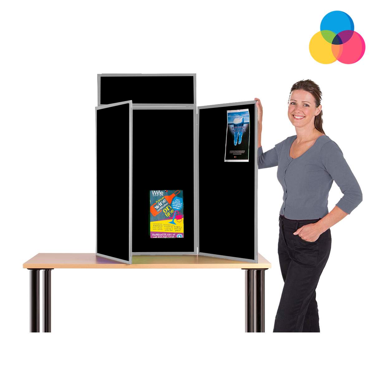 Portrait Table Top Folding Display System with Plastic Grey Frame