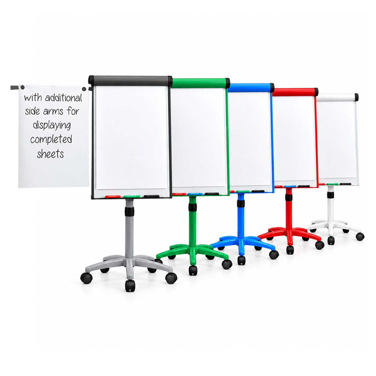 Mobile Magnetic Flipchart Easel with 2 extended arms