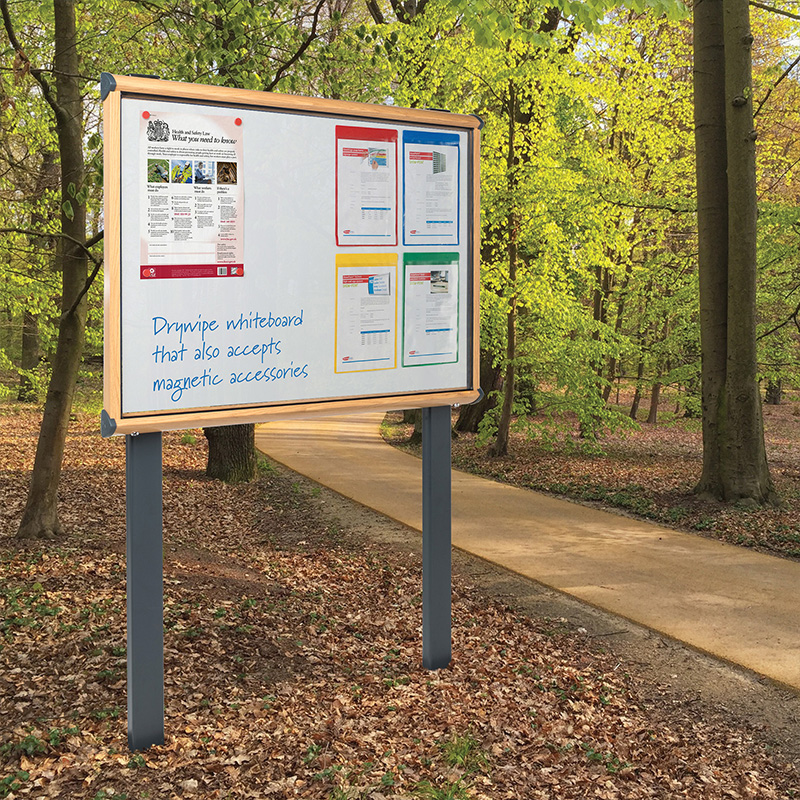 Post mounted Outdoor Lockable Noticeboard/Magnetic Whiteboard with Aluminium Frame Post mounted Outdoor Lockable Noticeboard/Magnetic Whiteboard with Aluminium Frame
