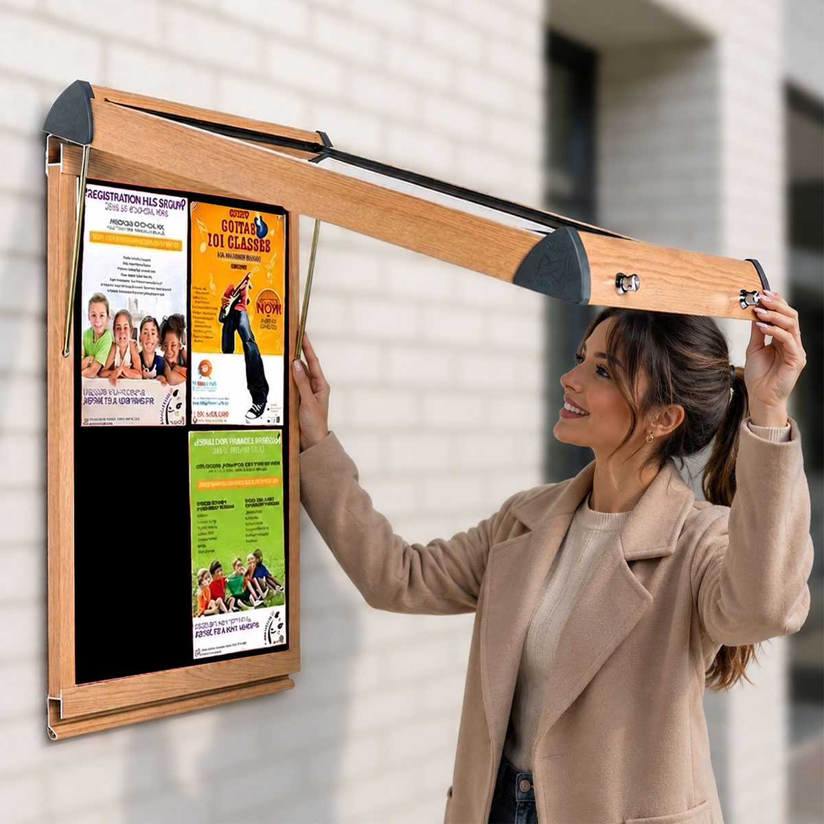 Outdoor Lockable Noticeboard with Wood Effect Frame