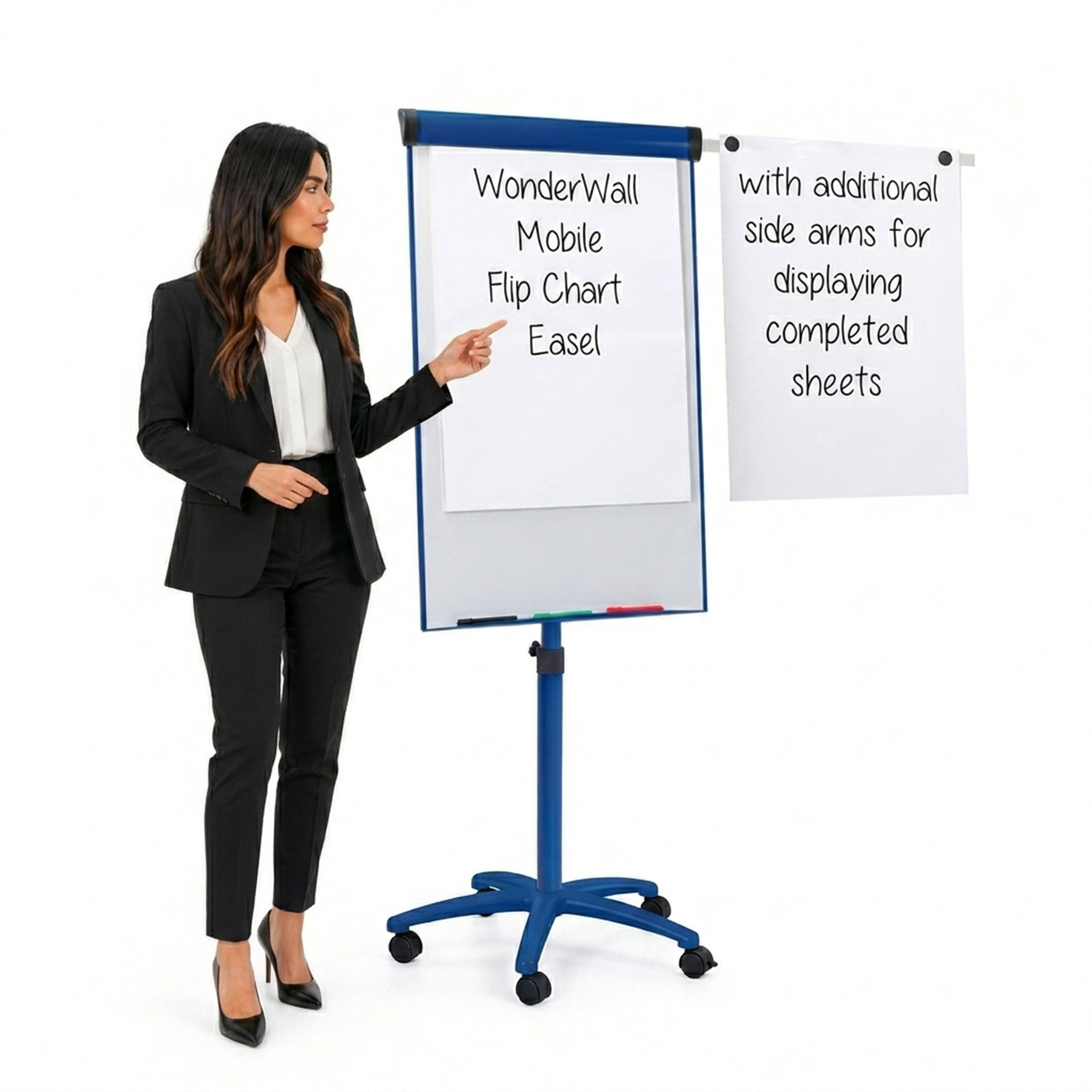 Mobile Magnetic Flipchart Easel with 2 Extended Arms