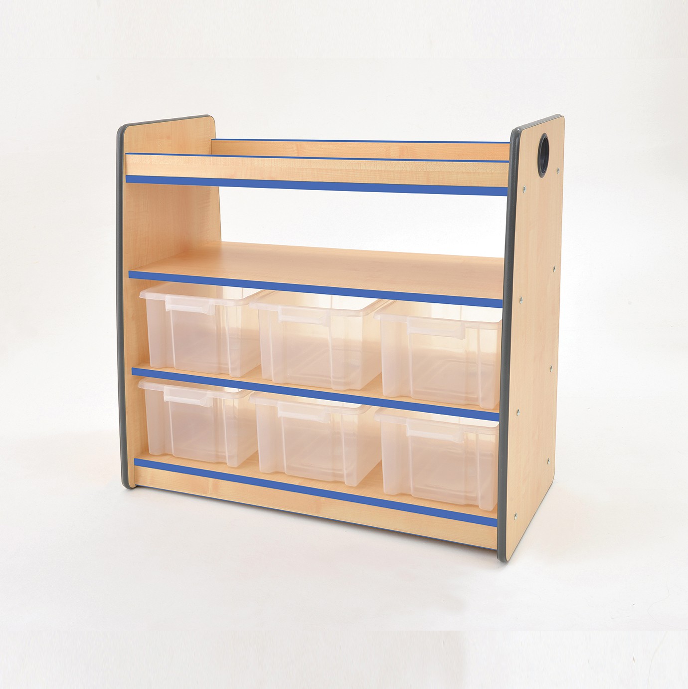 Triple Shelf Unit Blue/Grey Edging With Clear Trays 