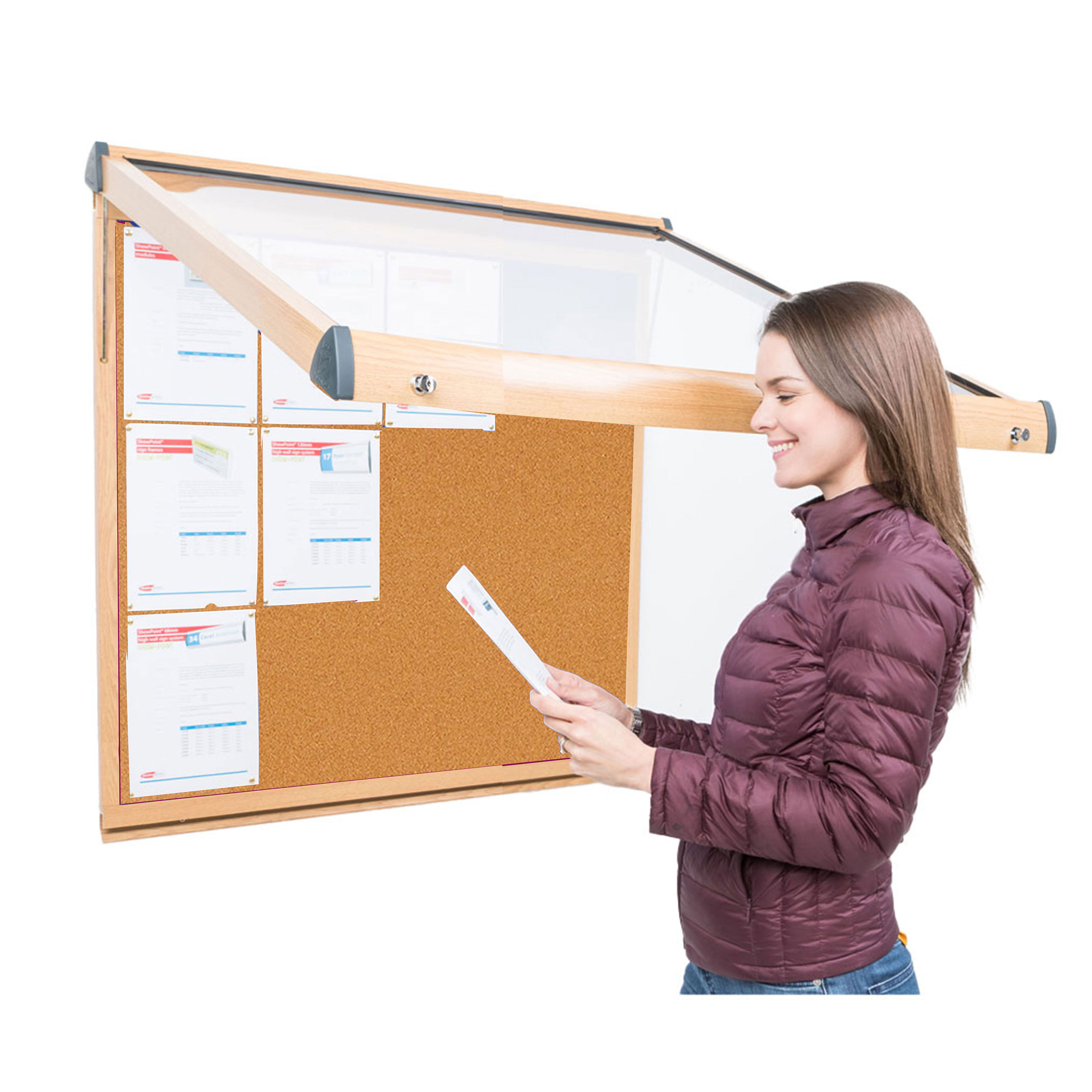 Outdoor Lockable Noticeboard with Wood Effect Frame