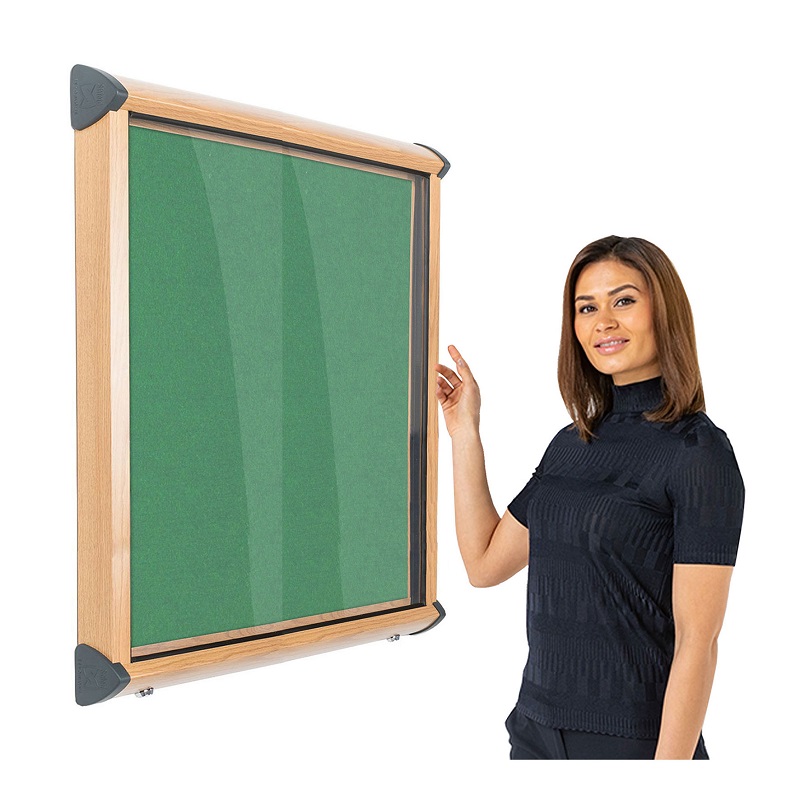 Firewall® Interior Showcase Noticeboard Fire-Resistant with Wood Effect Aluminium Frame