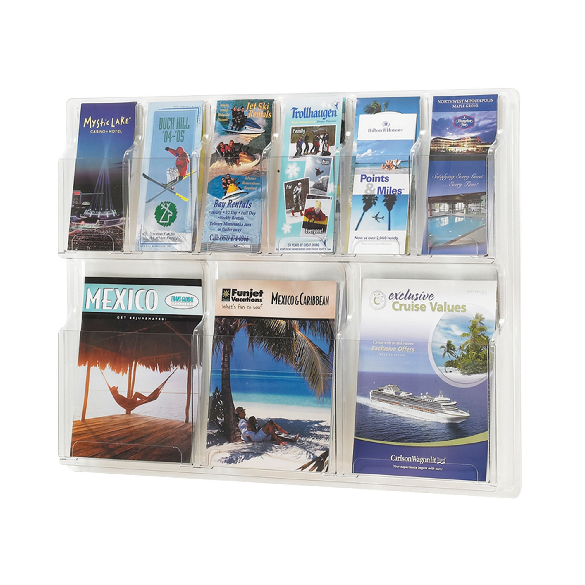 Crystal Clear Wall Mounted Leaflet Dispensers 6 x 1/3A4 + 3 x A4