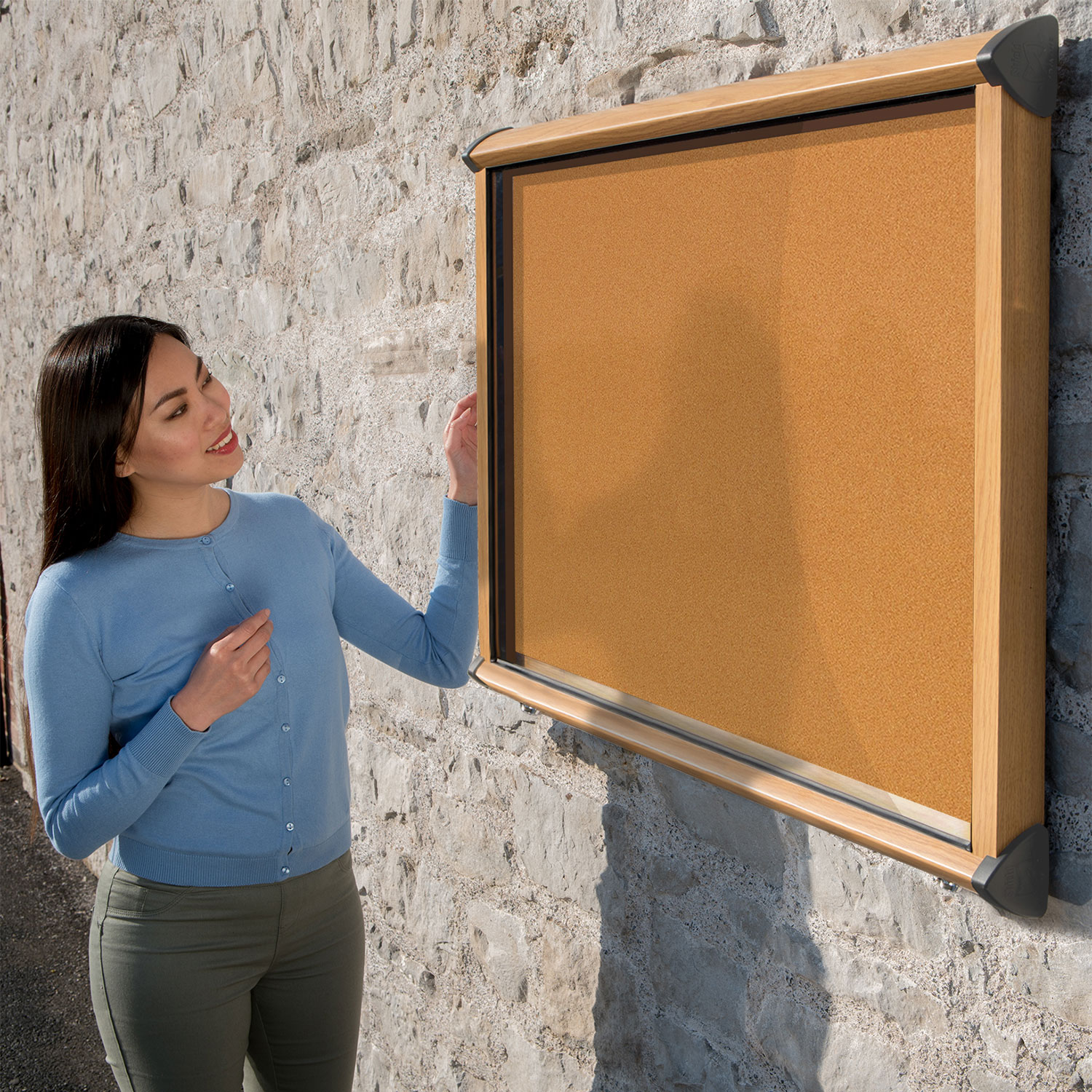 Outdoor Lockable Noticeboard with Wood Effect Frame